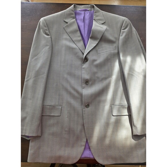 Earvin Magic Johnson 42R 36 Gray Striped Mens Jacket Pants Suit - Picture 1 of 16